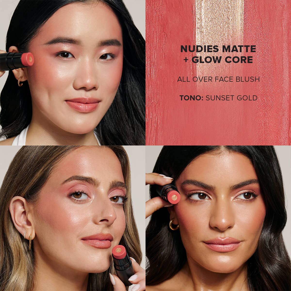 NUDIES MATTE + GLOW CORE ALL OVER FACE BLUSH COLOR (RUBOR MULTIUSOS EN CREMA)